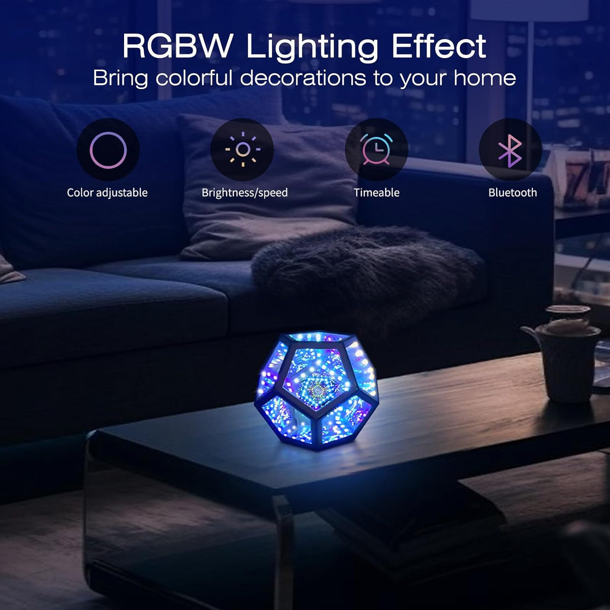 Infinity Mirror Light Dodecahedron, RGBW Cube Light Decor for Gaming