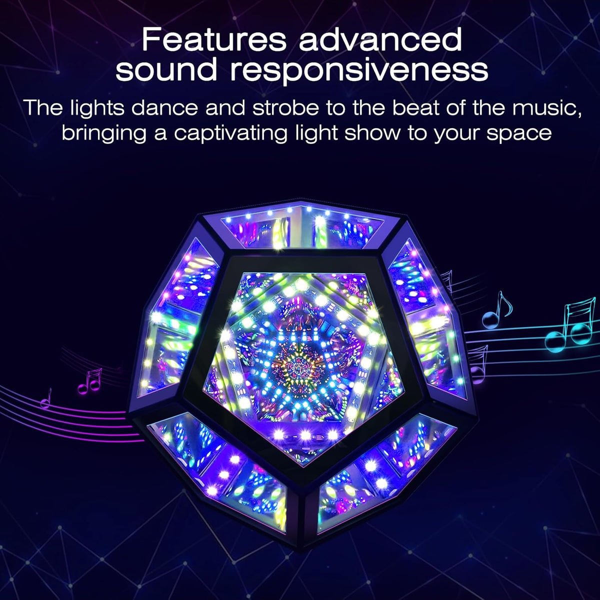 Infinity Mirror Light Dodecahedron, RGBW Cube Light Decor for Gaming