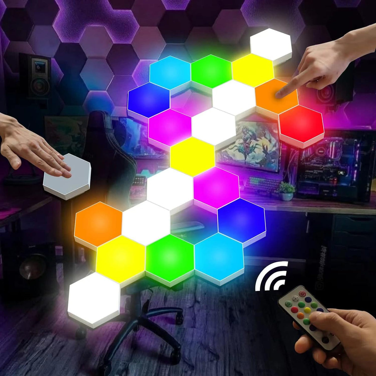 Hexagon Light Panels with Remote, 13 Colors, 10 Pack
