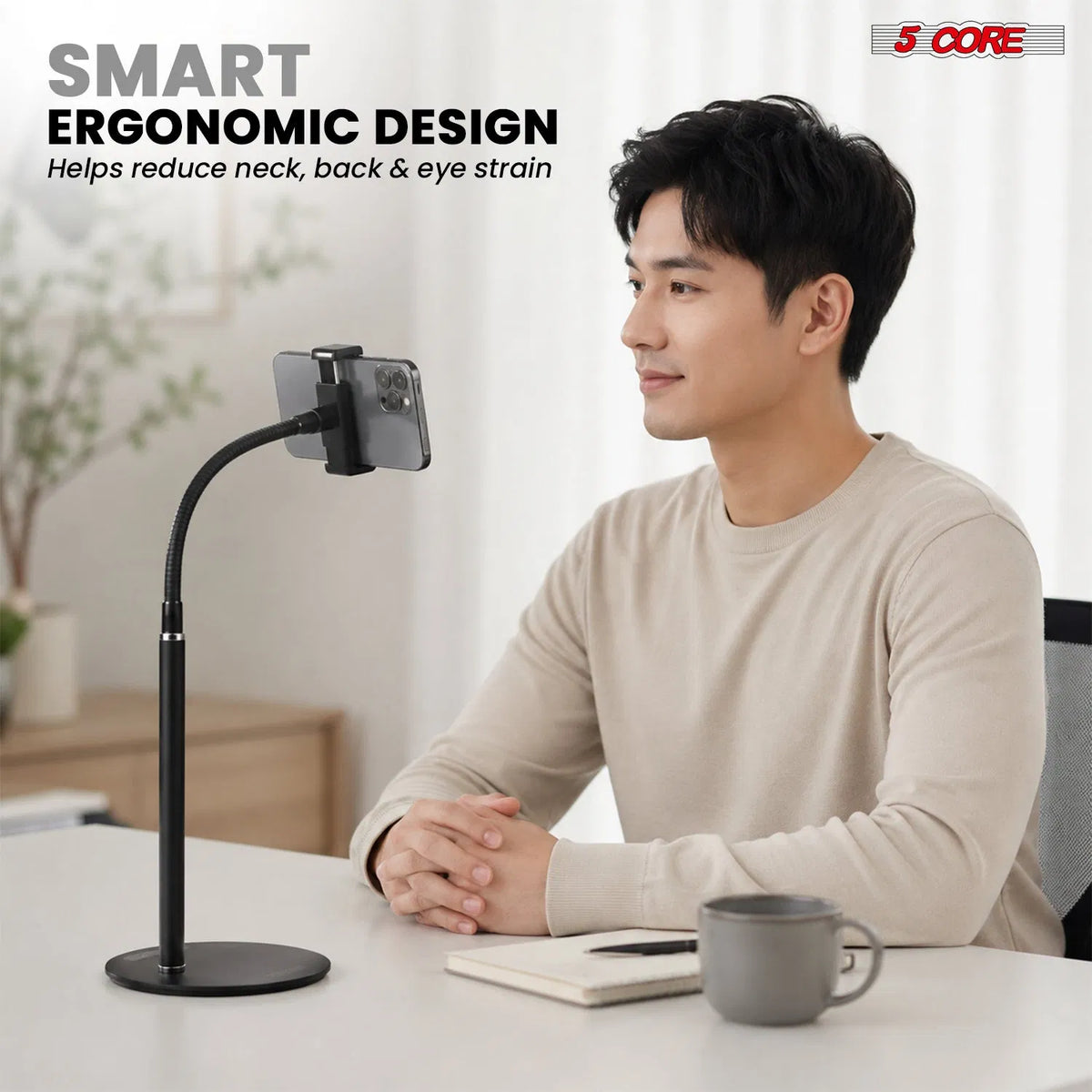 5Core Cell Phone Stand for Desk Adjustable Scissor Boom Arm Stands Tablet Cellphone