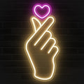 Finger Heart Neon Sign - Pink & Warm White K-Drama Hand Heart Gesture Neon Signs - Premium K-Pop Hearts Led Noen Light for Bedroom, Game Room Decor