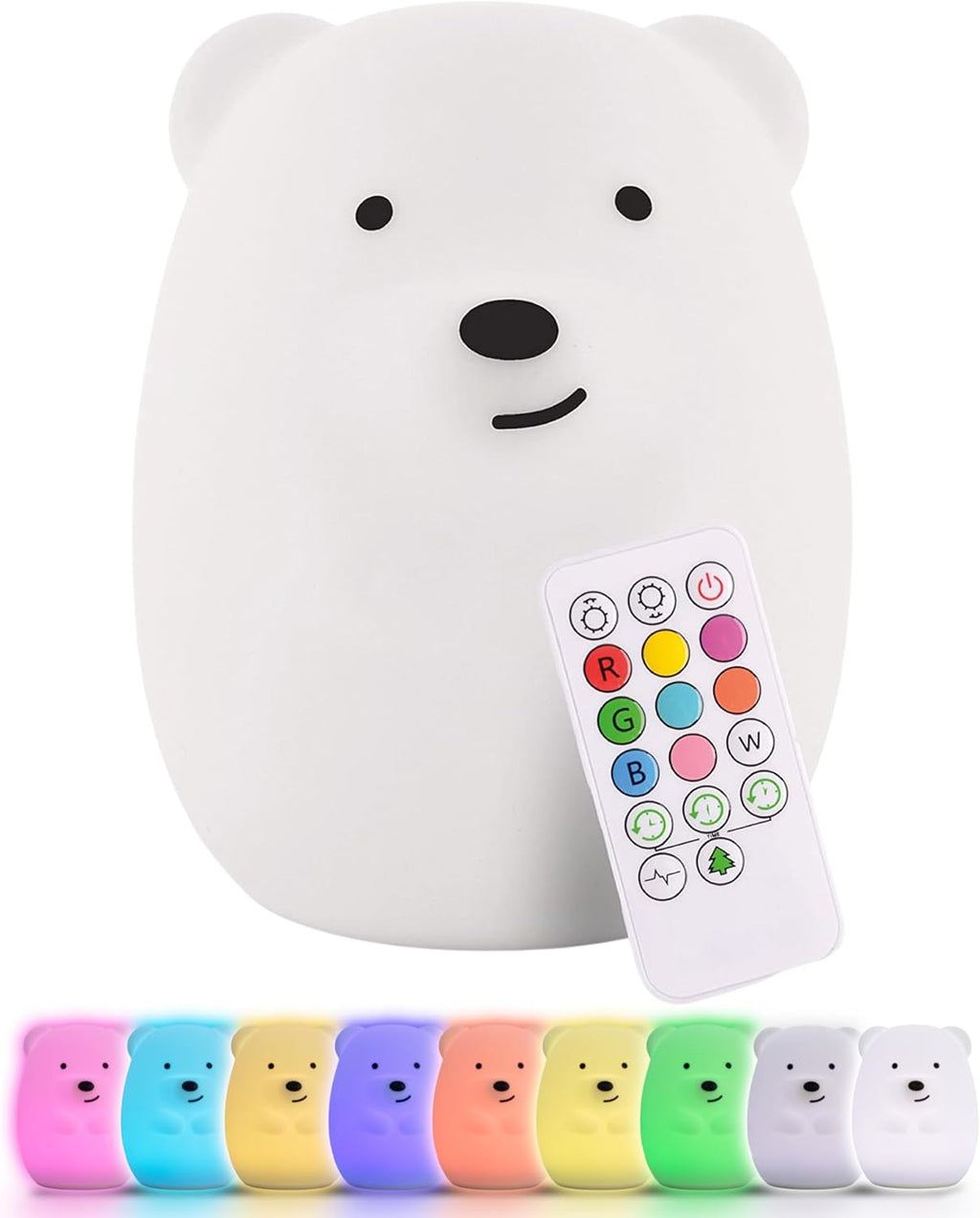 Bear Squishy Night Light for Kids, Silicone Lamp with Remote