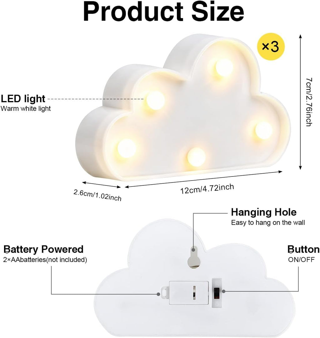 3 Pcs LED Cloud Lights,Cloud Shaped Night Lamp,Hangable on the Wall