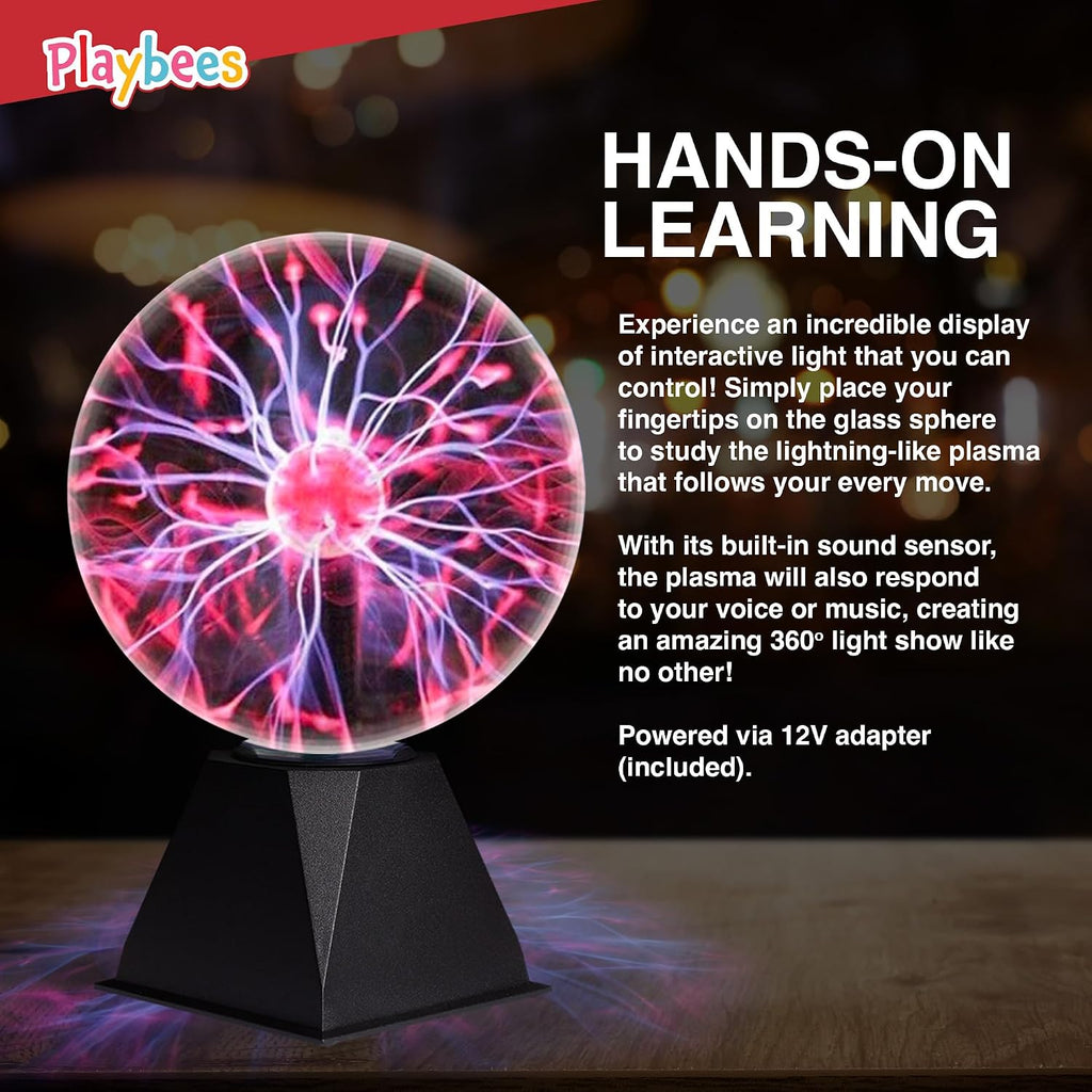 Red Plasma Ball Tesla Coil Lamp, 7 Inch Static Electricity Globe for STEM