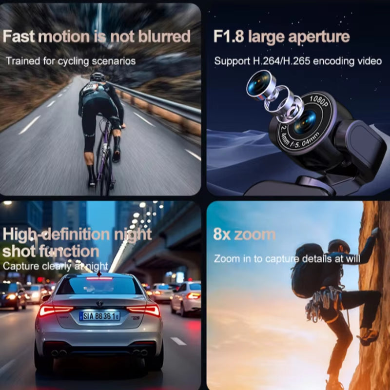 360° Handheld Chest Mount Action Cam 1080P HD Anti-Shake Wifi Portable Long Battery Life Full View Recording for Cycling