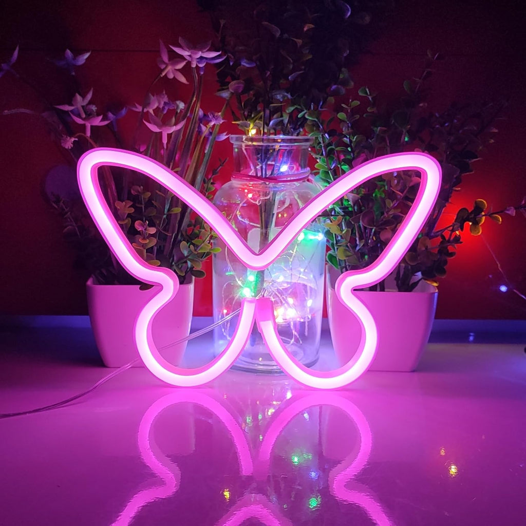 Pink butterfly neon sign