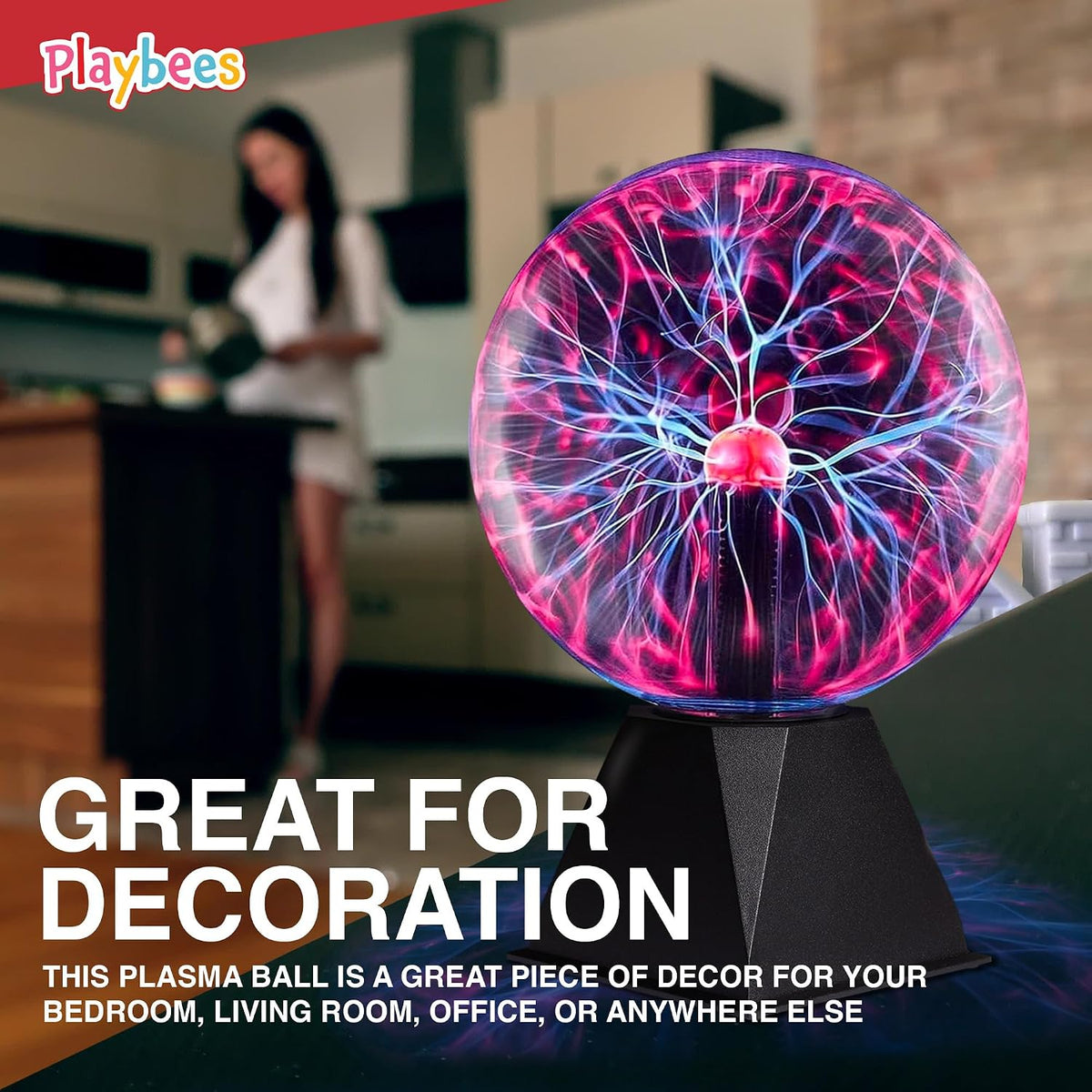 Red Plasma Ball Tesla Coil Lamp, 7 Inch Static Electricity Globe for STEM