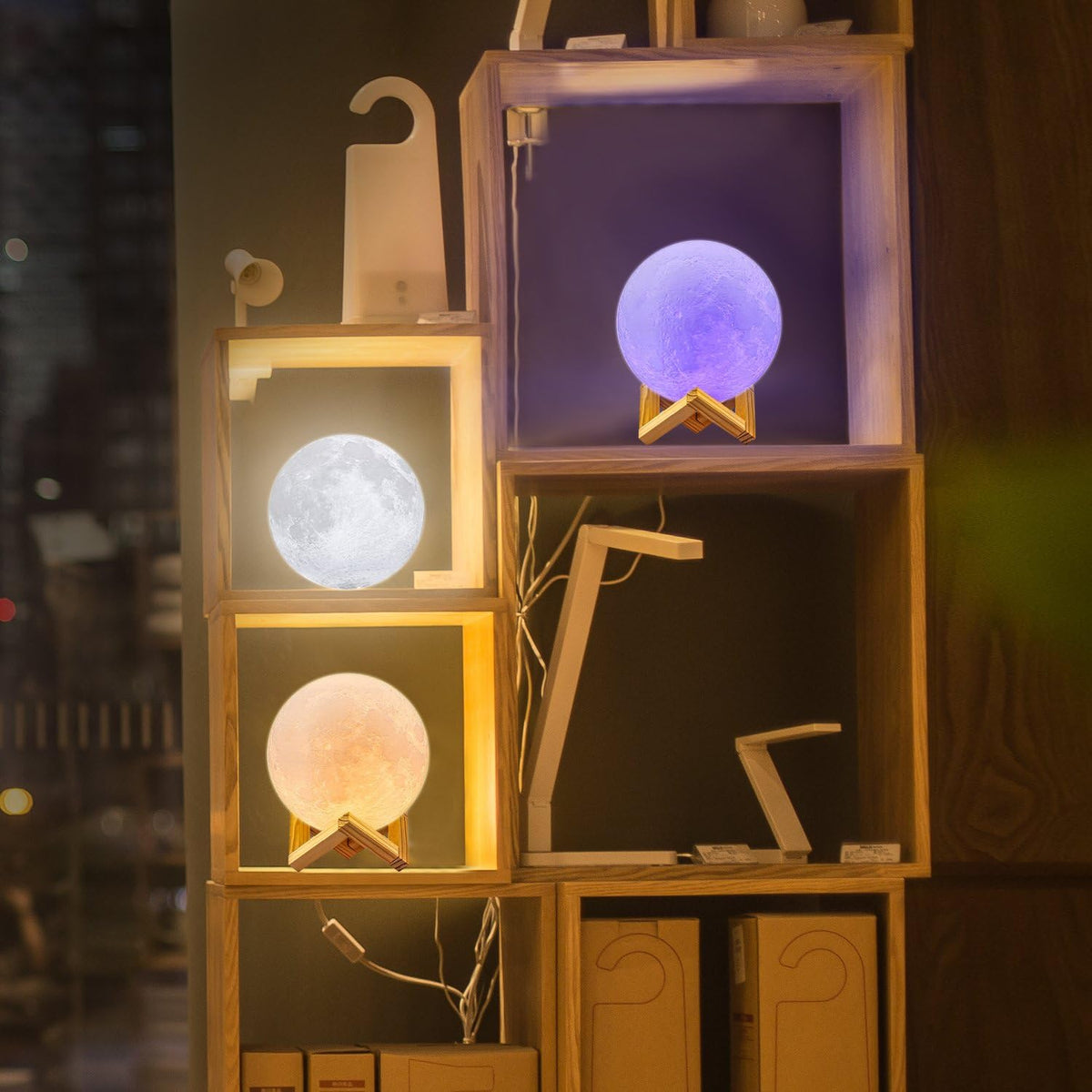 3D Moon Lamp on a shelf
