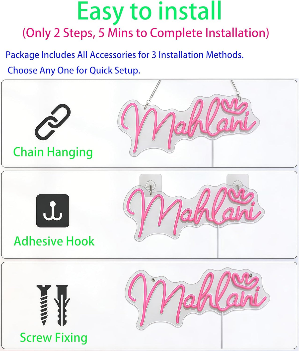 Ways to hang the custom neon sign