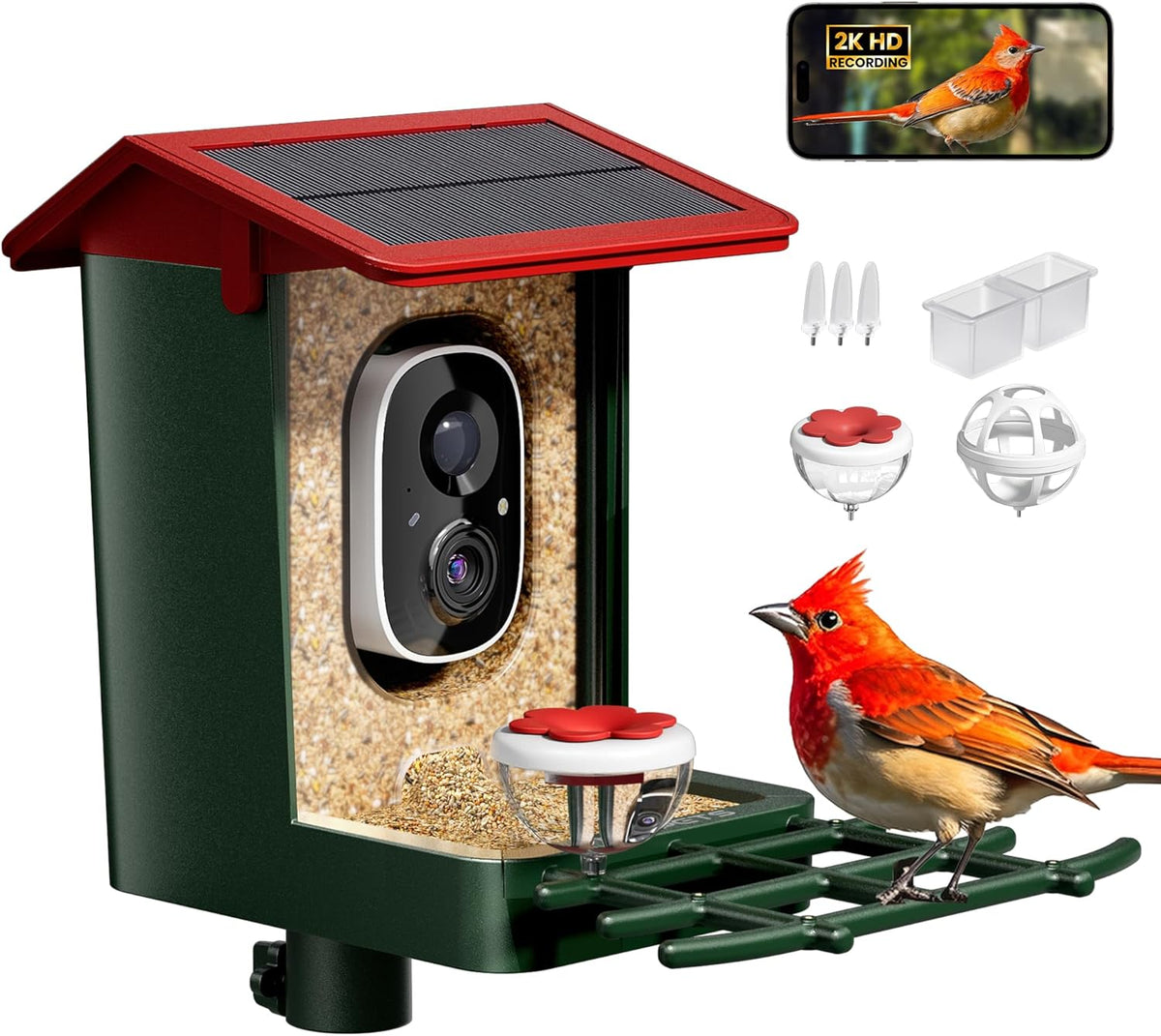 Bird Feeder with Camera Solar Powered, 2K HD Video, AI Bird ID