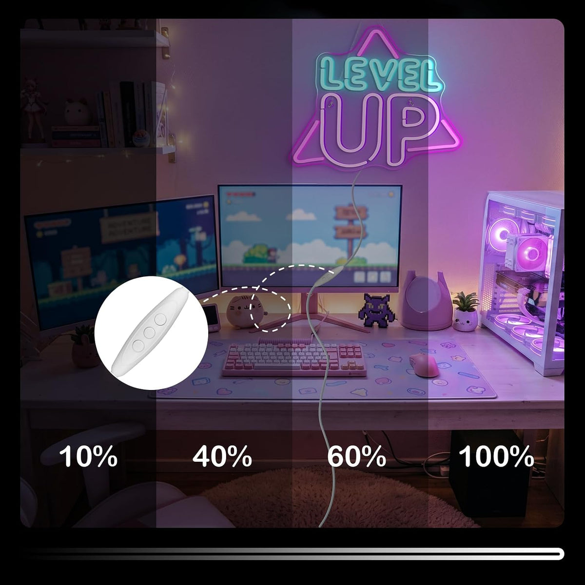 Level up Neon Sign Game Room Neon Light for Man Caves Gamers