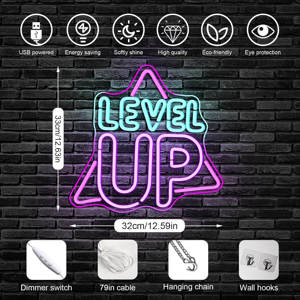 Level up Neon Sign Game Room Neon Light for Man Caves Gamers