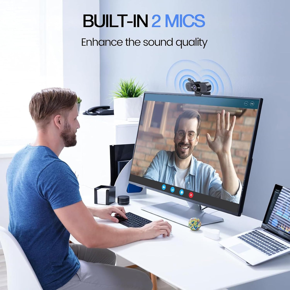 C960 1080P Webcam with Microphone, 2 Mics, 90° FOV, Computer Camera