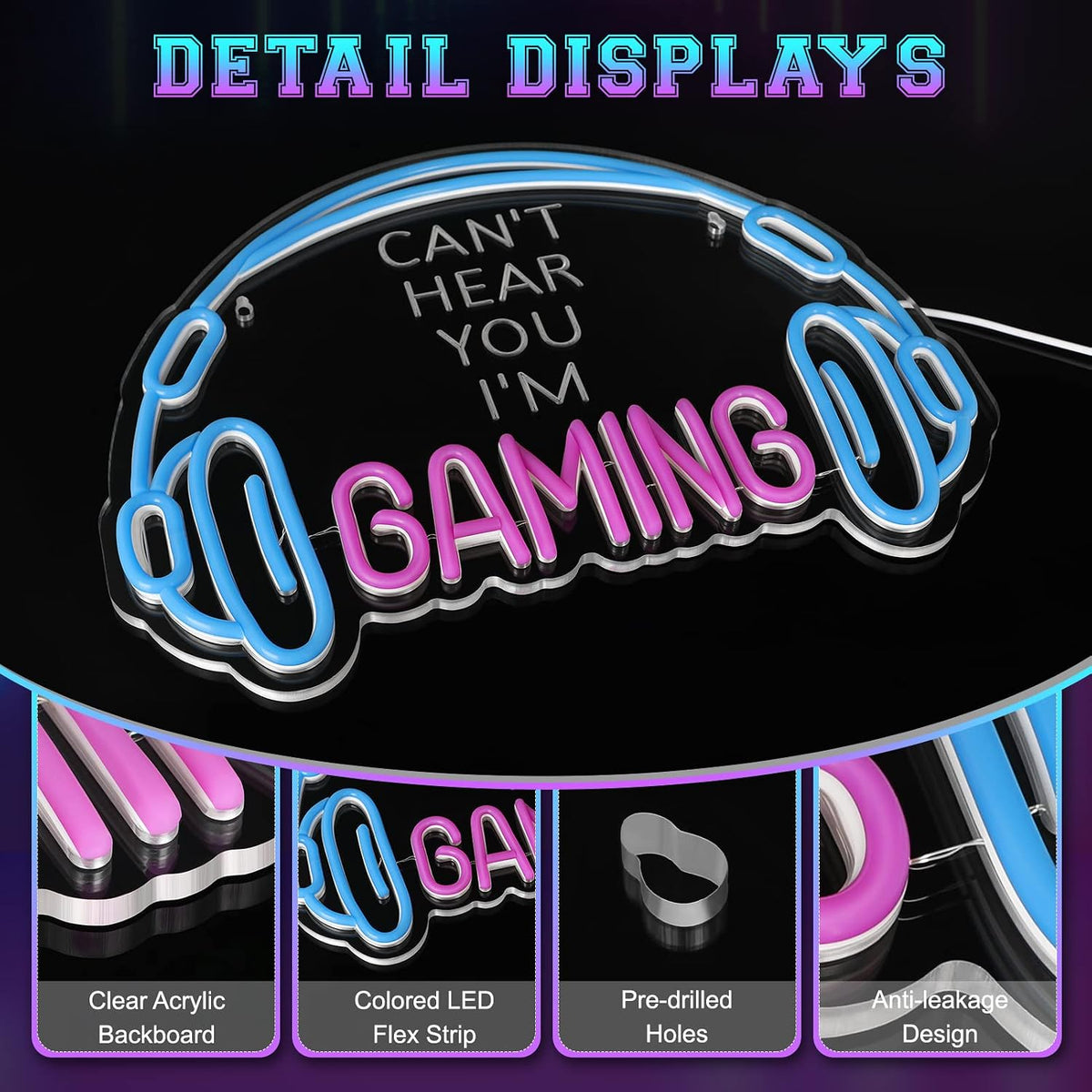 Gaming Neon Sign LED Headset Gamer Neon Light Headphone Lightup Game Signs