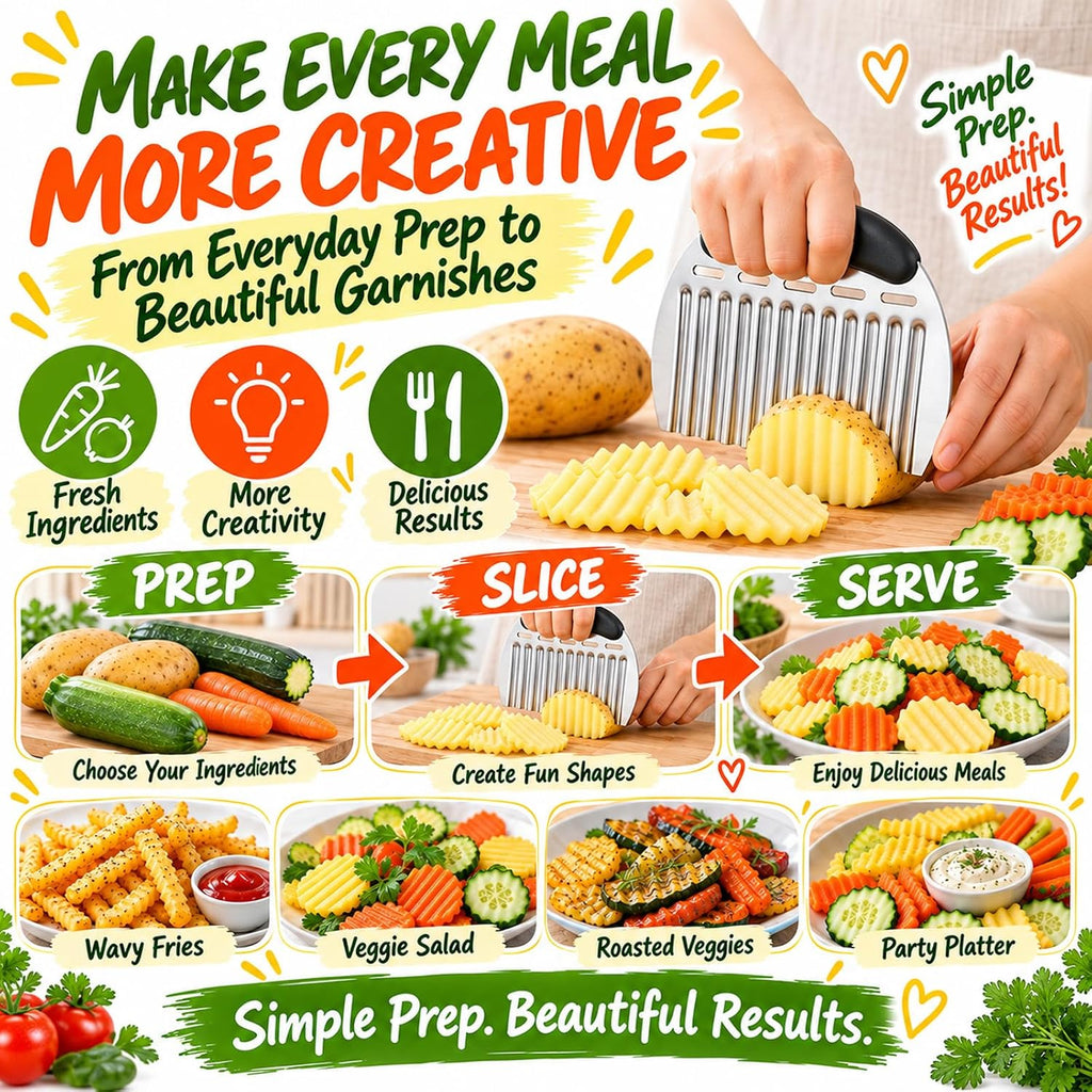 Large Crinkle Cutter, Upgraded Stainless Steel Wavy Vegetable Slicer