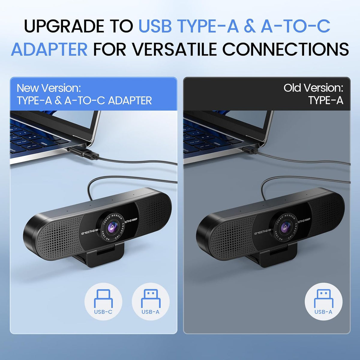 C960 1080P Webcam with Microphone, 2 Mics, 90° FOV, Computer Camera