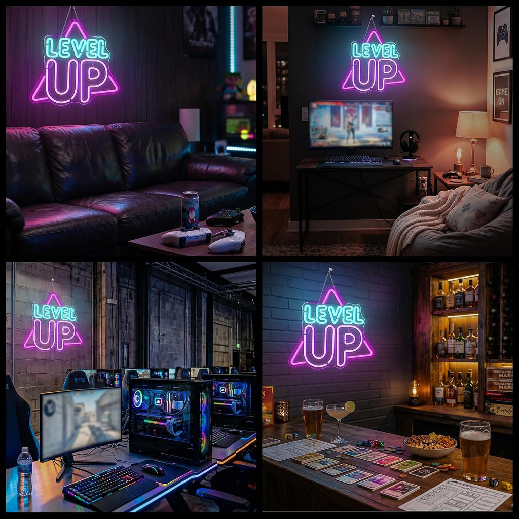 Level up Neon Sign Game Room Neon Light for Man Caves Gamers