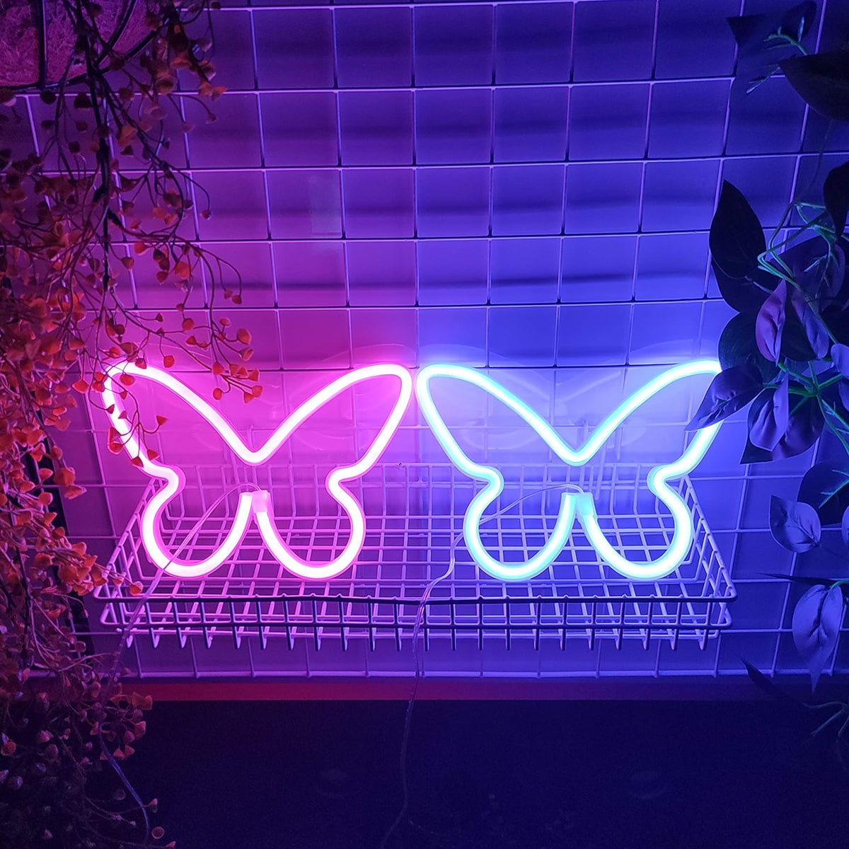 Pink butterfly neon sign