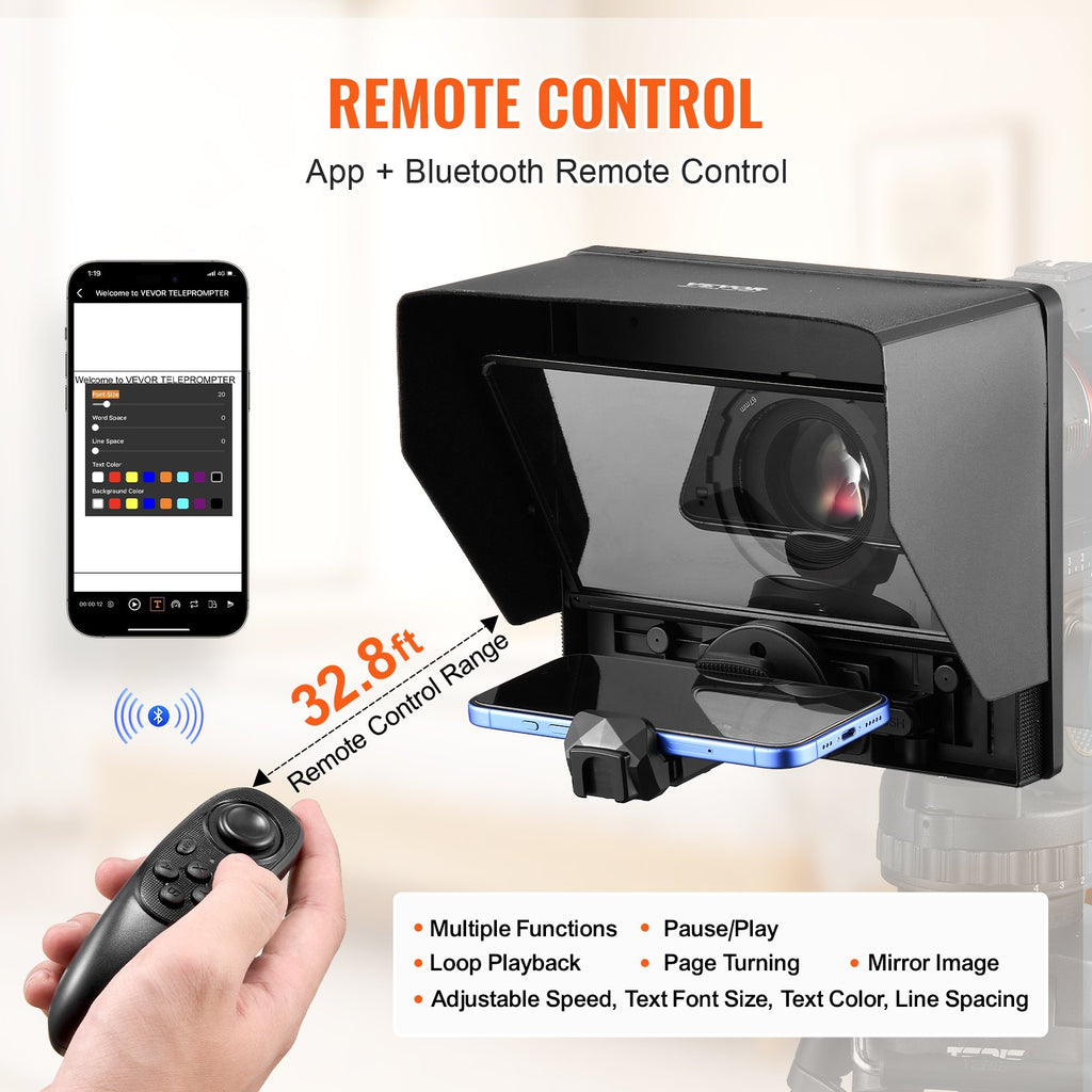 Teleprompter, 10' Aluminum Alloy, Desktop Prompter with Adjustable Spectroscope, Remote Control, for Youtube, Twitch, Zoom, Supports DSLR Webcam Smartphone, for Video Recording Live Streaming