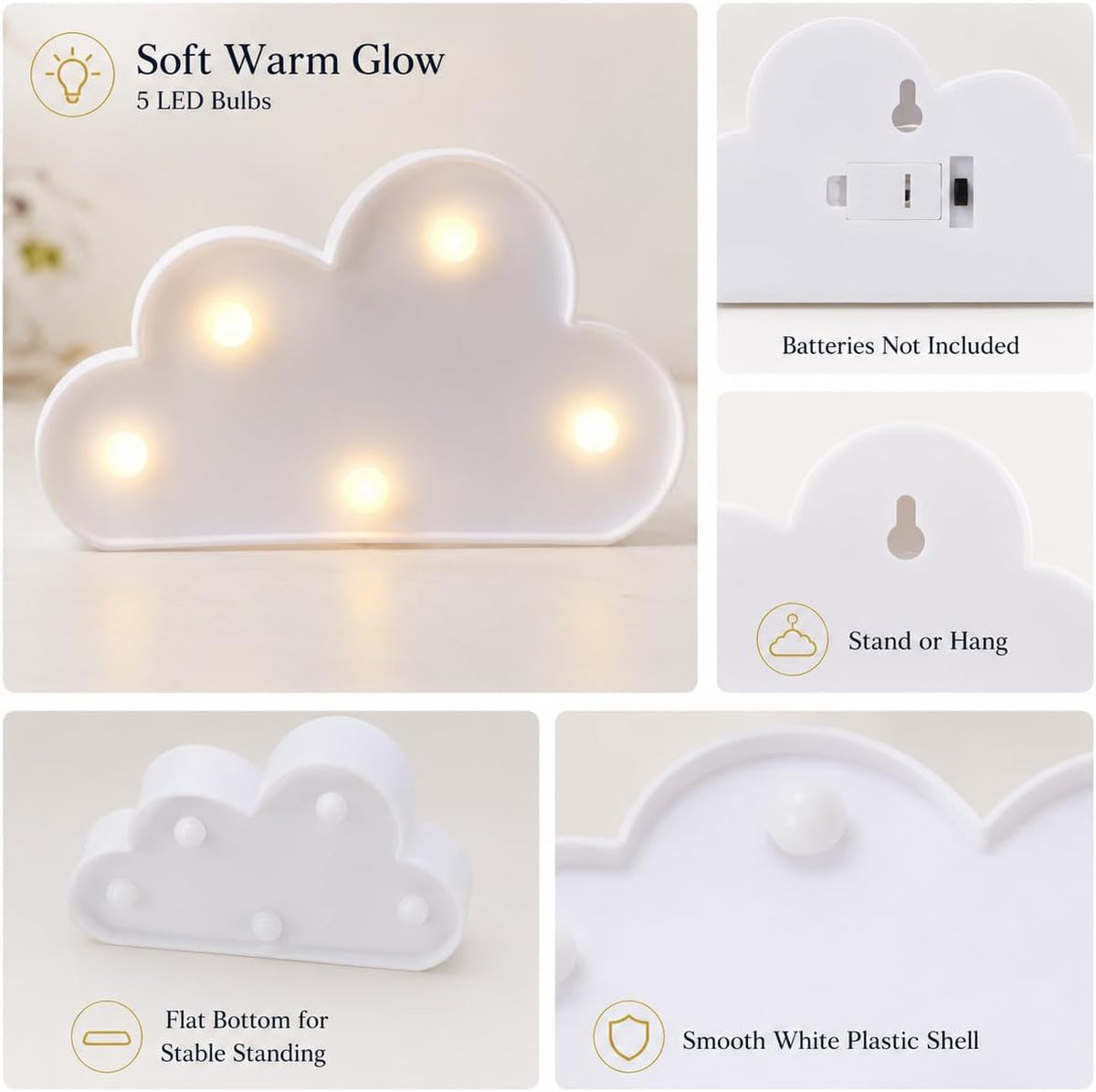 3 Pcs LED Cloud Lights,Cloud Shaped Night Lamp,Hangable on the Wall