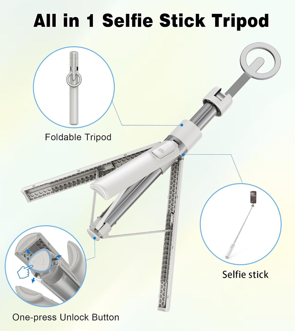 68" Magnetic Aluminum Phone Tripod Selfie Stick for Iphone & Android