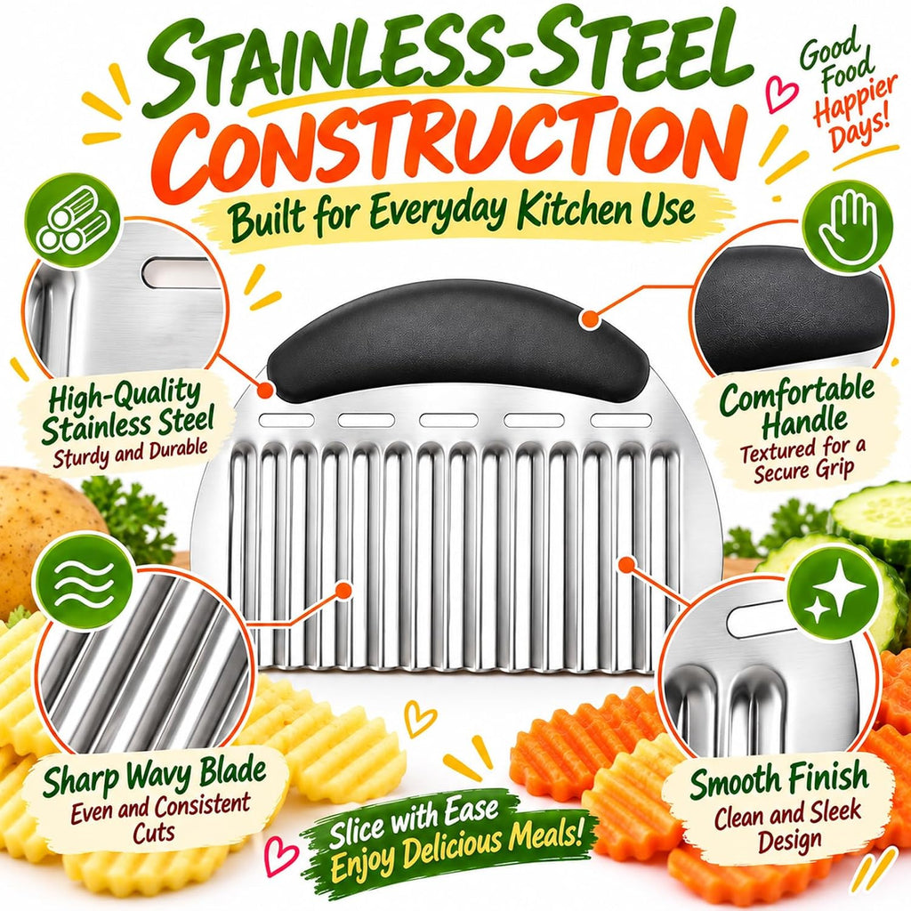 Large Crinkle Cutter, Upgraded Stainless Steel Wavy Vegetable Slicer