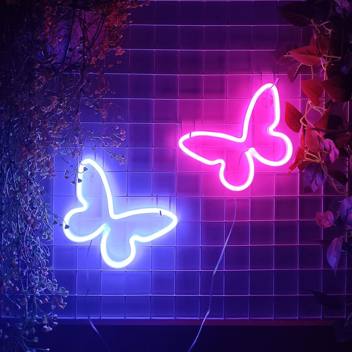 Pink butterfly neon sign