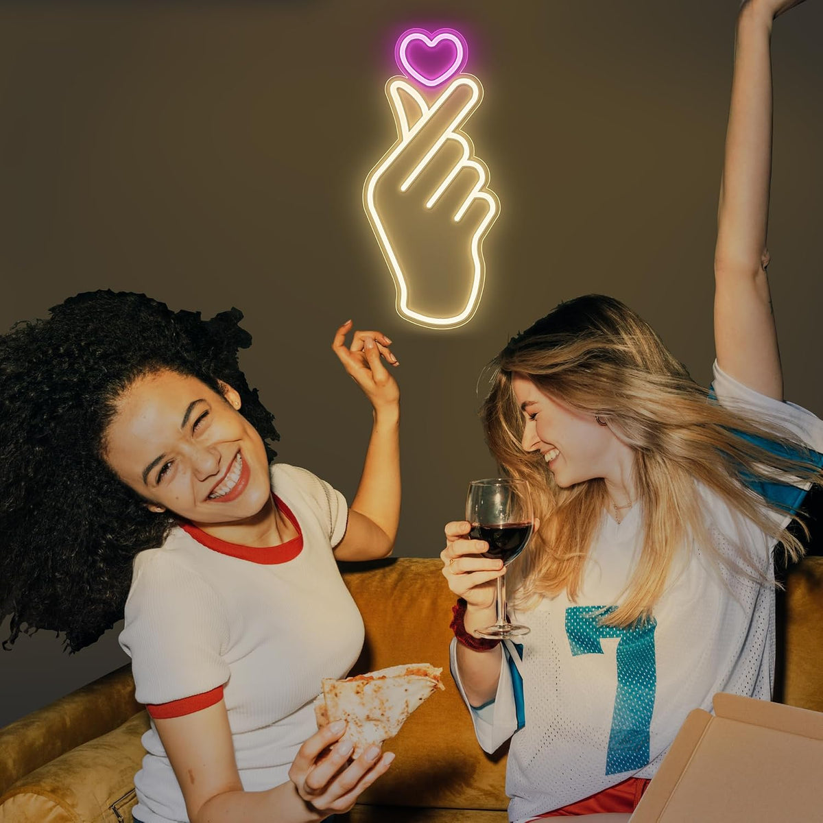 Finger Heart Neon Sign - Pink & Warm White K-Drama Hand Heart Gesture Neon Signs - Premium K-Pop Hearts Led Noen Light for Bedroom, Game Room Decor