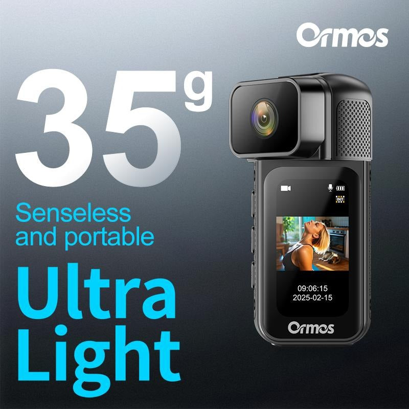 Ormos Mini Action Camera with 180 Degree Rotating Lens - 2.7K Ultra HD Thumb-Sized Camera, Magnetic Mount, Wifi APP Control, Portable Wearable Camera for Outdoor Sports & Daily Vlogging