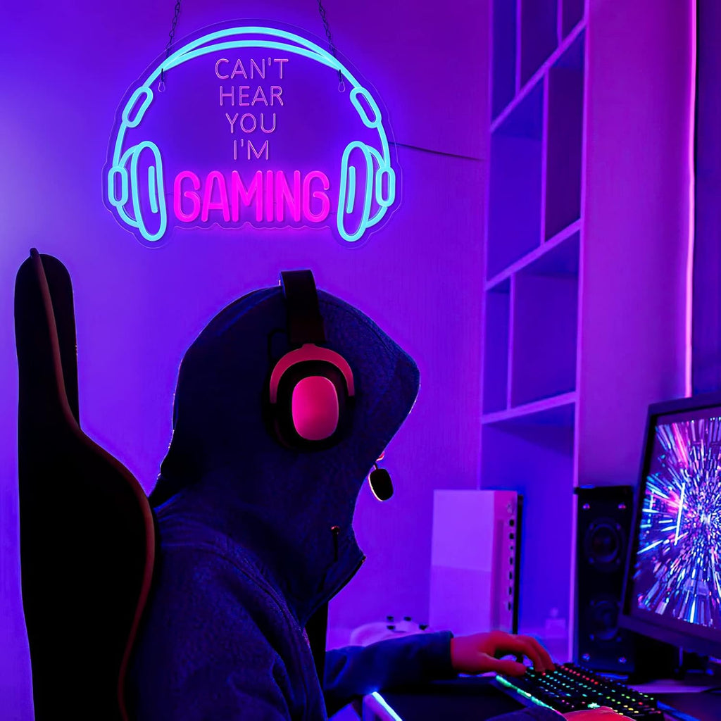 Gaming Neon Sign LED Headset Gamer Neon Light Headphone Lightup Game Signs