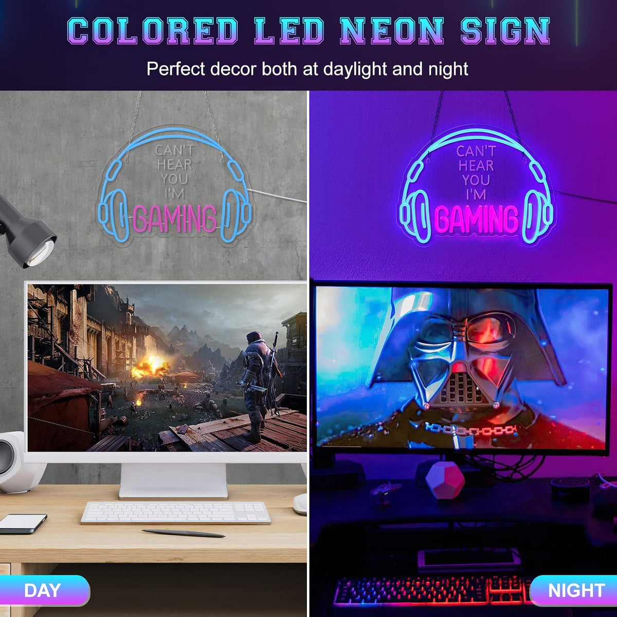 Gaming Neon Sign LED Headset Gamer Neon Light Headphone Lightup Game Signs