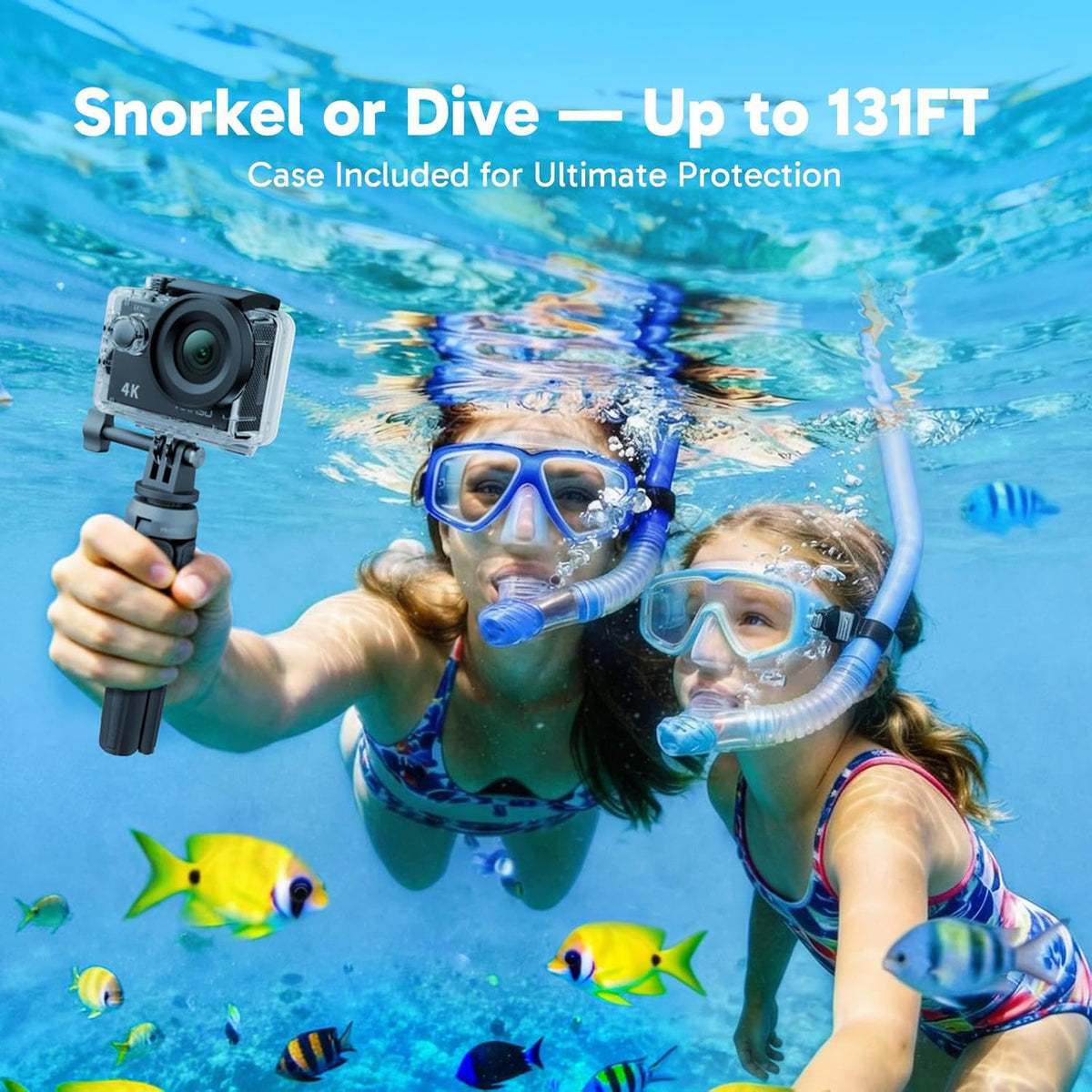 EK7000 4K30FPS 20MP Wifi Action Camera with EIS Ultra HD 131FT Waterproof Underwater Camera Remote Control 4X Zoom Support External Microphone Black