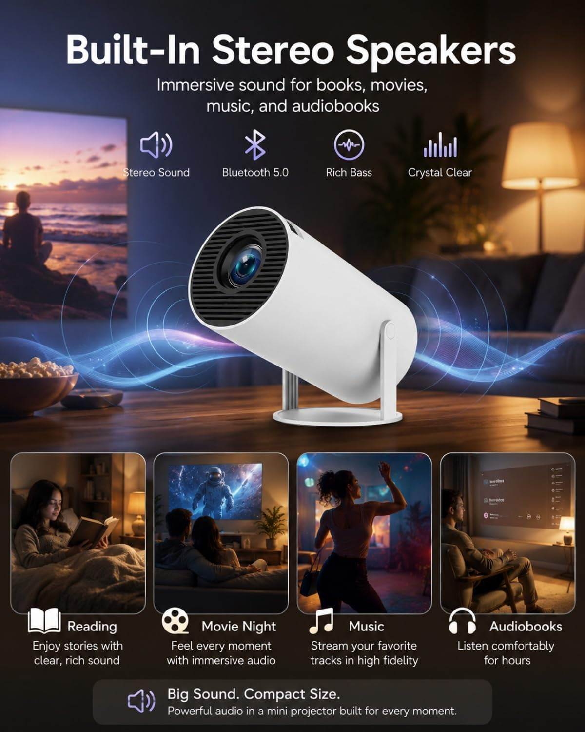 Book Projector for Reading, 720P Native HD with 180° Rotation