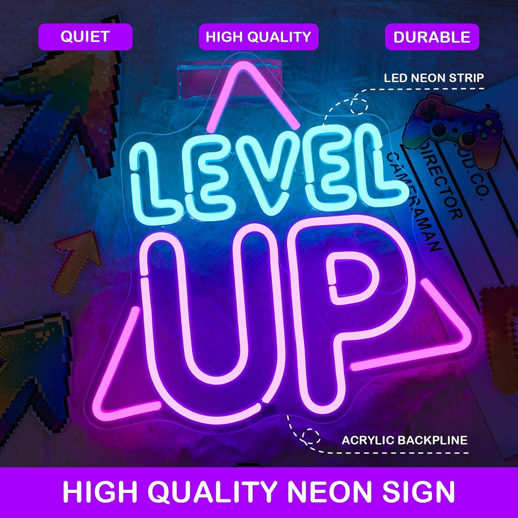 Level up Neon Sign Game Room Neon Light for Man Caves Gamers
