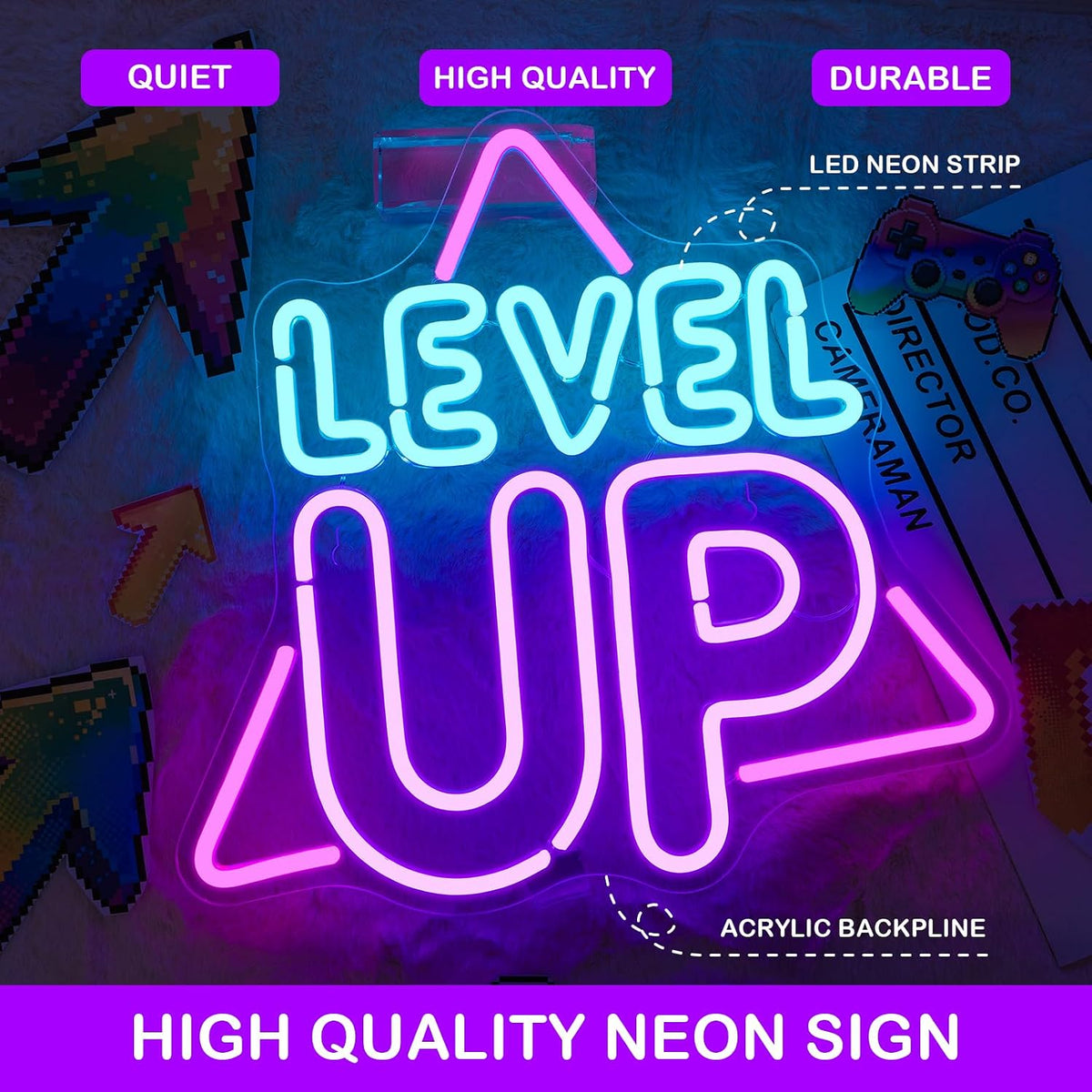 Level up Neon Sign Game Room Neon Light for Man Caves Gamers