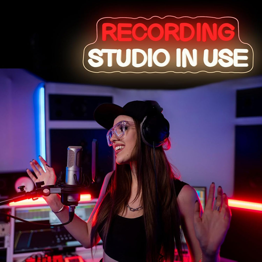 Recording Studio in Use Neon Sign Dimmable Live Music LED Neon Sign USB Powered Wall Hanging Light for Recording Room Music Studio Bedroom Game Room Décor