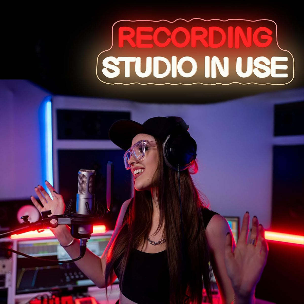 Recording Studio in Use Neon Sign Dimmable Live Music LED Neon Sign USB Powered Wall Hanging Light for Recording Room Music Studio Bedroom Game Room Décor