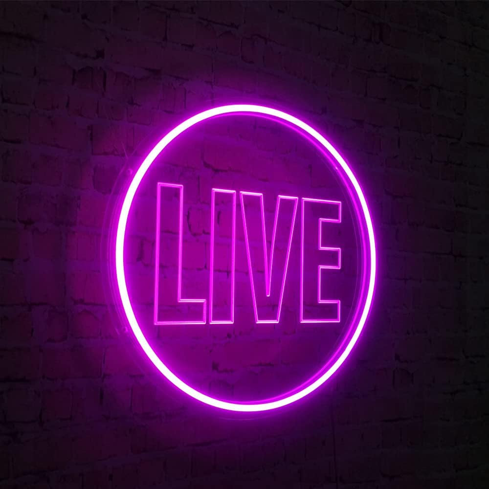 Live Neon Lights Sign, USB Powered Live on Air Led Neon Wall Art Sign, Dimmable Wall Décor round Live Streaming Neon Night Light LED Sign for Streamer, Gamer, Game Room Decoration (Pink)