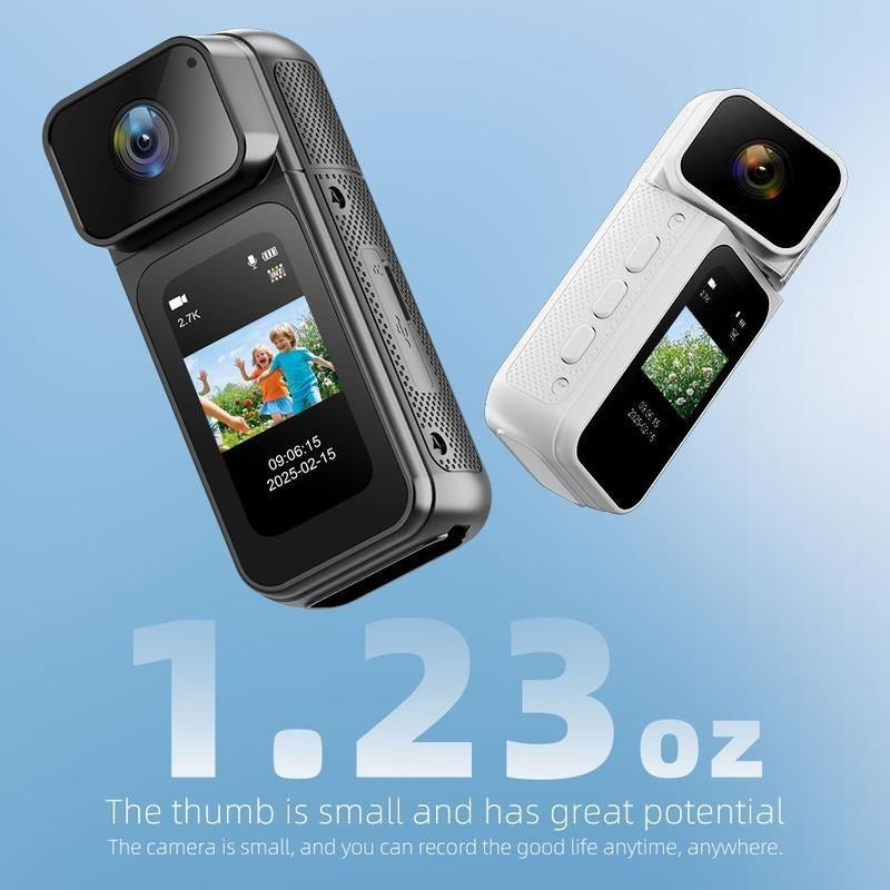 Ormos Mini Action Camera with 180 Degree Rotating Lens - 2.7K Ultra HD Thumb-Sized Camera, Magnetic Mount, Wifi APP Control, Portable Wearable Camera for Outdoor Sports & Daily Vlogging