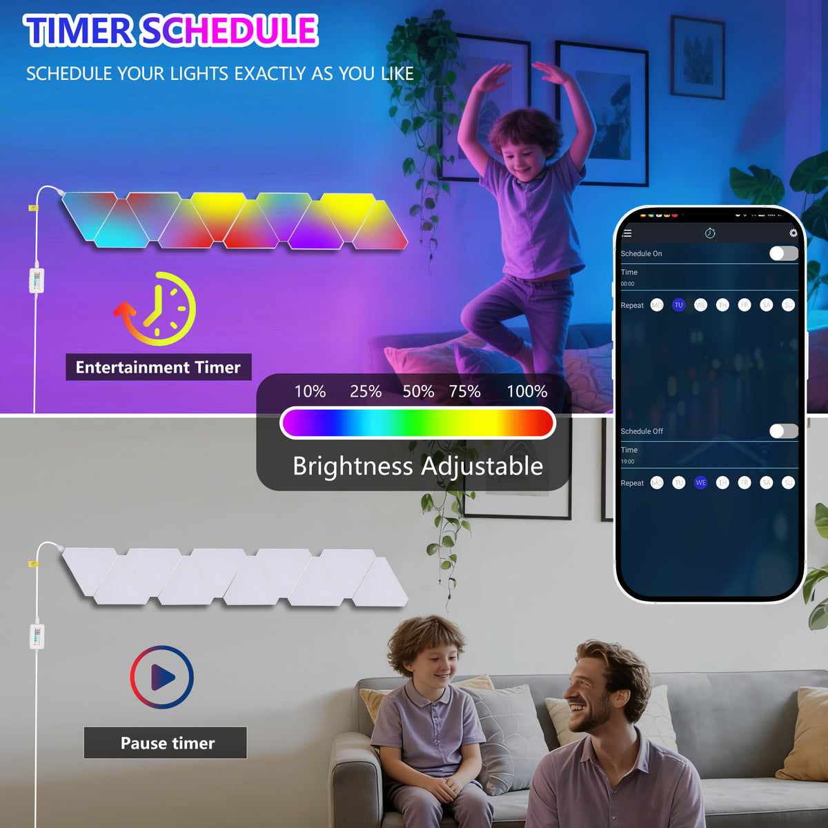 Triangular LED Lights, 10 RGB Wall Panels, Modular Intelligent Light Panel with APP, Remote and Music Synchronization, Honeycomb Light Wall in Game Room, Bedroom Decoration