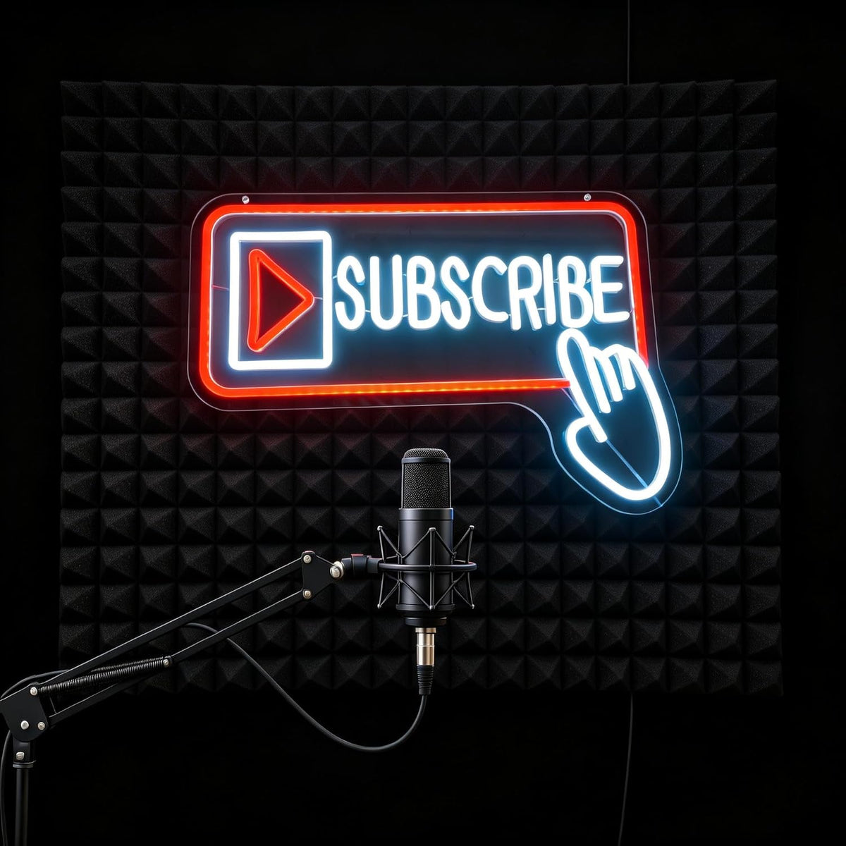 Subscribe Neon Sign, Stylish Play Button & Cursor Wall Light