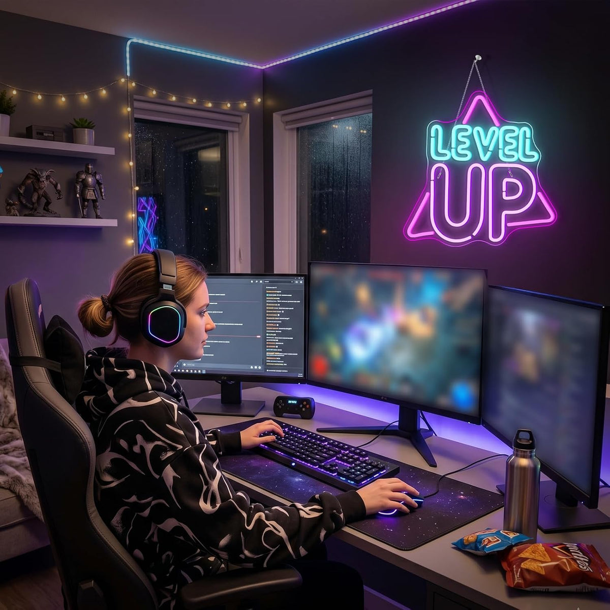 Level up Neon Sign Game Room Neon Light for Man Caves Gamers