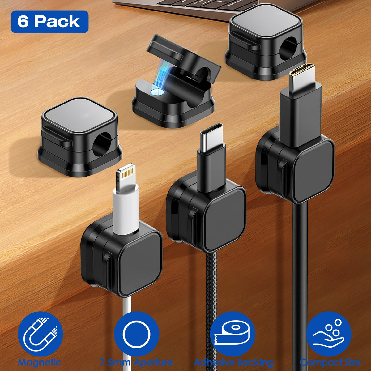 Magnetic cable clips holding chargers