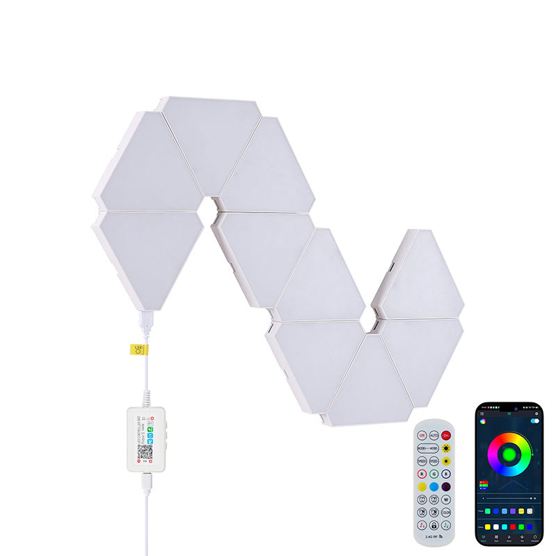 Triangular LED Lights, 10 RGB Wall Panels, Modular Intelligent Light Panel with APP, Remote and Music Synchronization, Honeycomb Light Wall in Game Room, Bedroom Decoration
