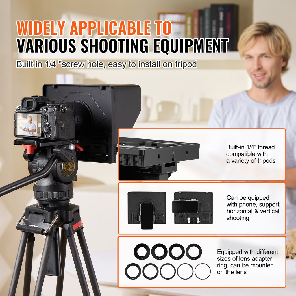 Teleprompter, 10' Aluminum Alloy, Desktop Prompter with Adjustable Spectroscope, Remote Control, for Youtube, Twitch, Zoom, Supports DSLR Webcam Smartphone, for Video Recording Live Streaming