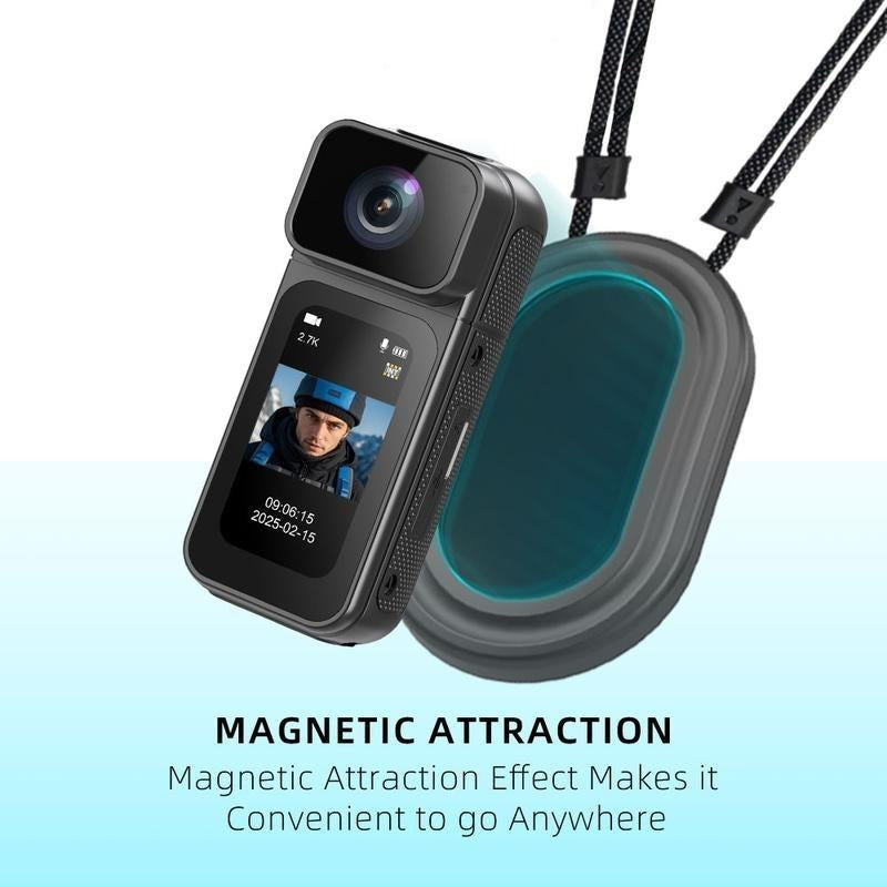 Ormos Mini Action Camera with 180 Degree Rotating Lens - 2.7K Ultra HD Thumb-Sized Camera, Magnetic Mount, Wifi APP Control, Portable Wearable Camera for Outdoor Sports & Daily Vlogging
