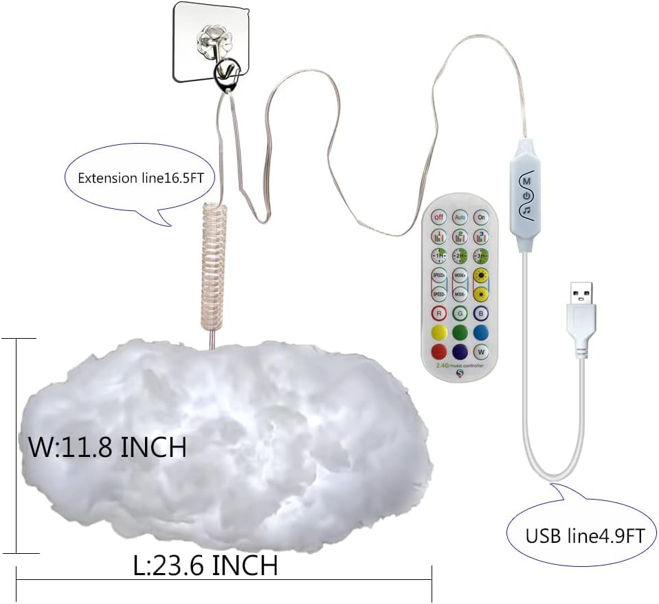 3D Big Cloud Lightning Light Kit Music Sync Warm White Multicolor Lightning Changing Strip Lights 360 Degree Wireless Remote APP NO DIY Coolest Decorations for Adults and Kids Indoor Home Bedroom