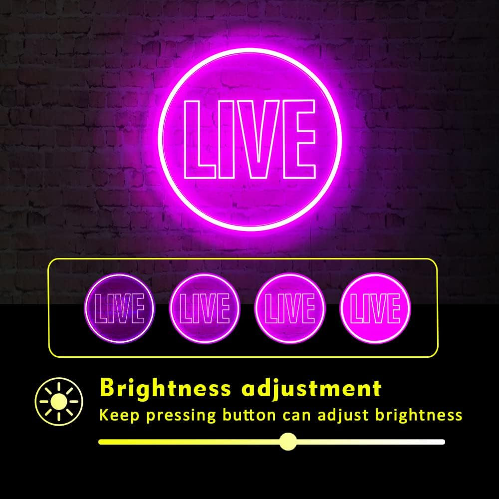 Live Neon Lights Sign, USB Powered Live on Air Led Neon Wall Art Sign, Dimmable Wall Décor round Live Streaming Neon Night Light LED Sign for Streamer, Gamer, Game Room Decoration (Pink)
