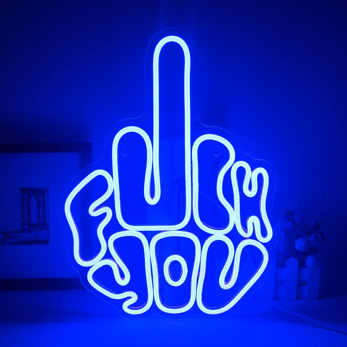 Letters Gesture Neon Signs for Wall Blue LED Neon Lights for Bar
