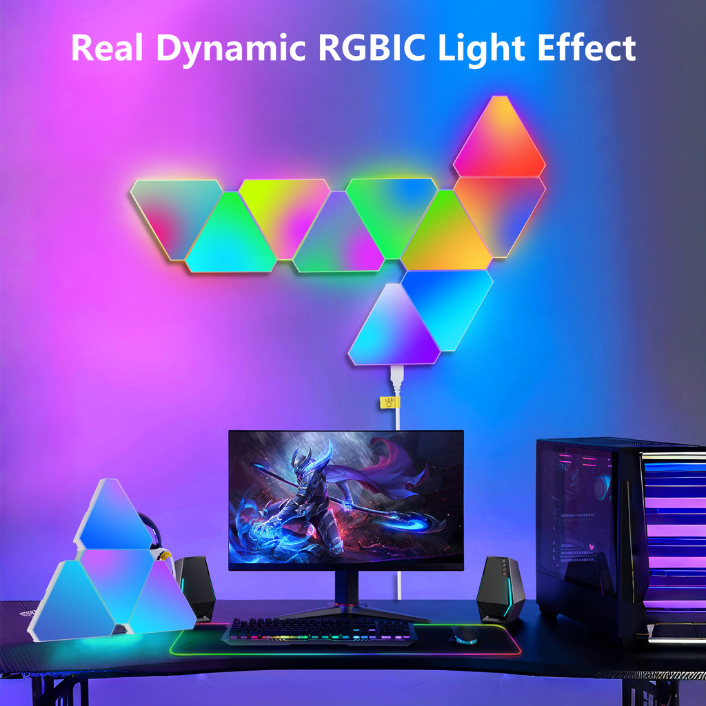 Triangular LED Lights, 10 RGB Wall Panels, Modular Intelligent Light Panel with APP, Remote and Music Synchronization, Honeycomb Light Wall in Game Room, Bedroom Decoration